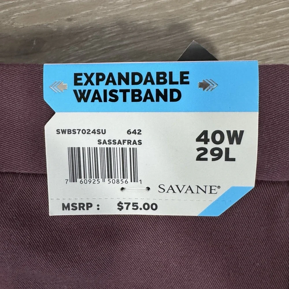NWT Savane Plum Ultimate‎ Performance Flat Front Chino Dress Pants Flat 40x29
